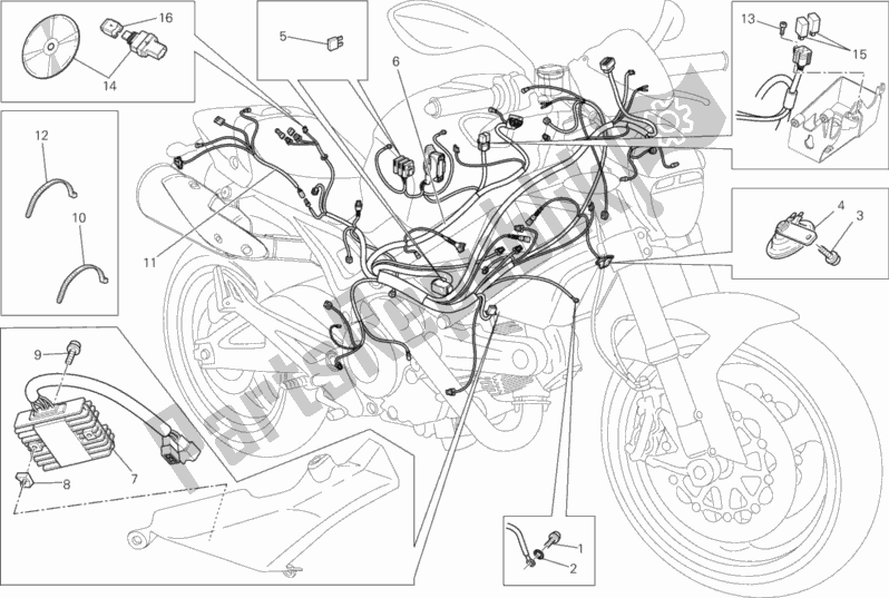 All parts for the Wiring Harness of the Ducati Monster 795 ABS Red Stripe CHN-Thailand 2015